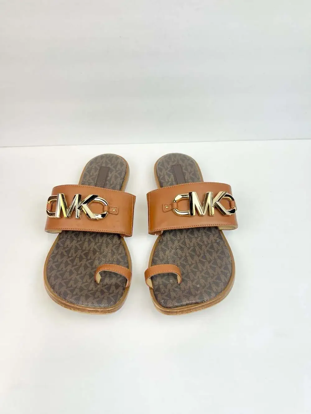 Michael Kors Rory Flat Thong Sandals in Brown Signature Logo Canvas